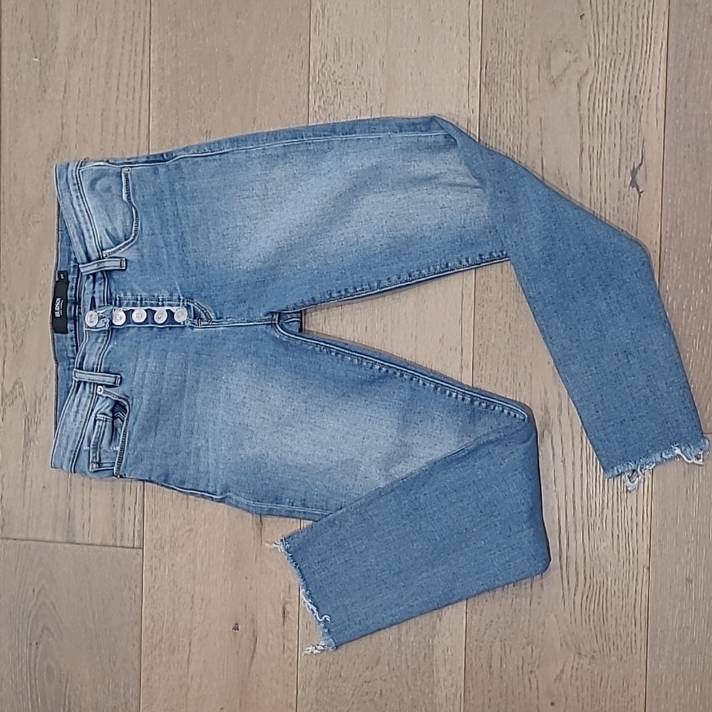 Hudson Nico Jean Women's Sz 27 Skinny Leg Raw Hem Buttron Fly Light Wash Denim